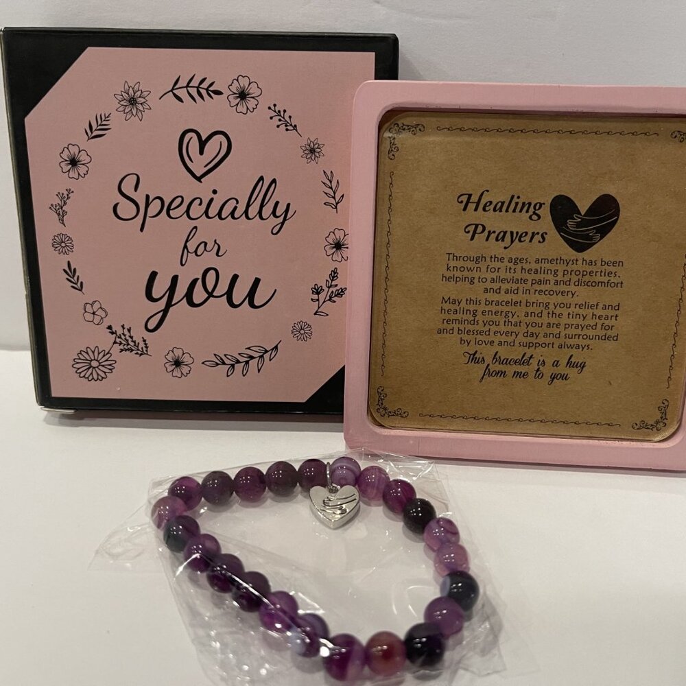 Healing Prayers Amethyst Bracelet with Display Storage Tray New In Box